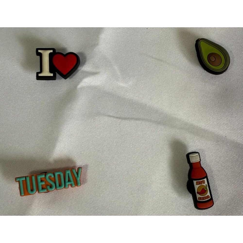 Set of 4 Croc Clog Charms Taco Tuesday Avocado Hot Sauce